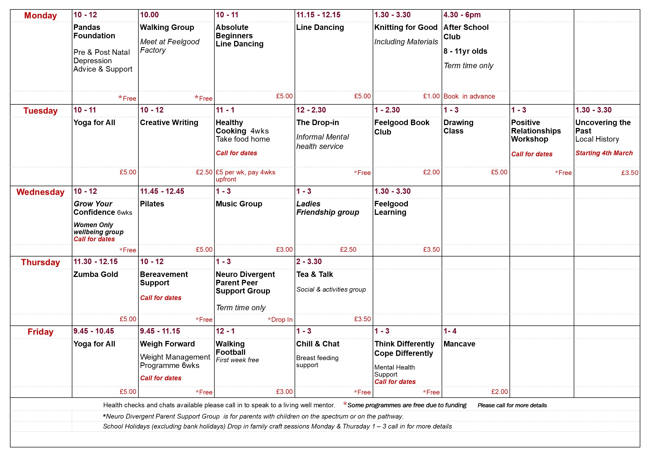 Time Table Jan to March 25